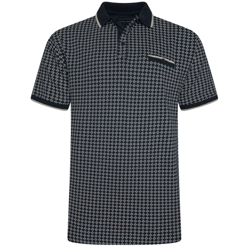 KAM Geo Print Stretch Polo Shirt Carbon